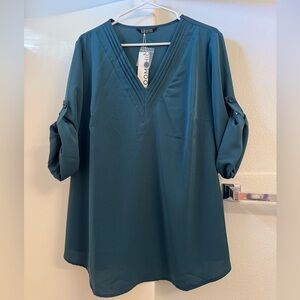 BloomChic Teal V-Neck Blouse
